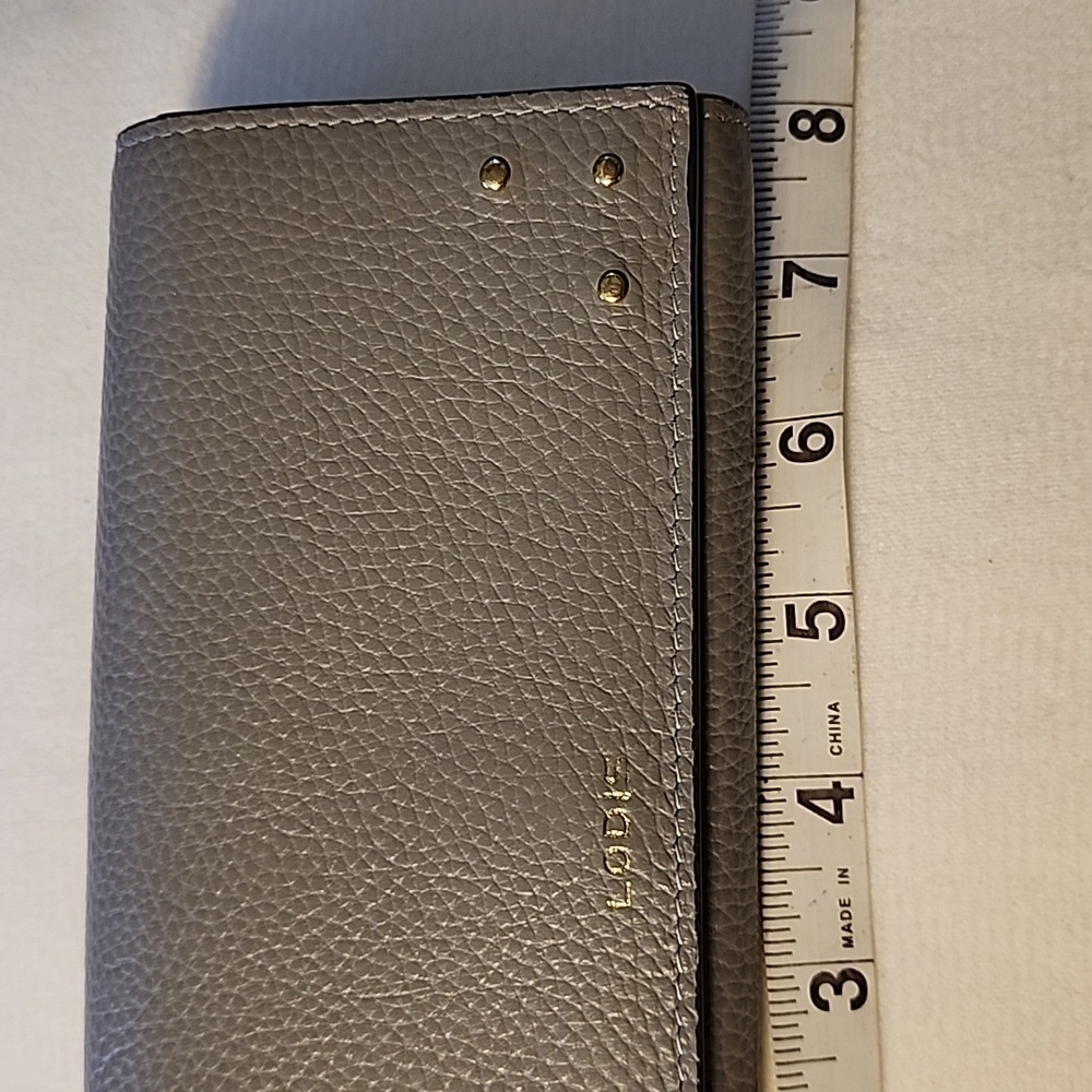 NWOT Lodis Pebble Gray Leather Bifold Ladies Wallet - lovely gold trim - Picture 8 of 8